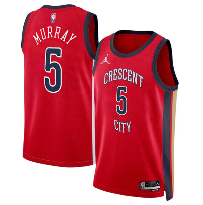 Men's Red New Orleans Pelicans #5 Dejounte Murray Statement Edition Stitched Basketball Jersey